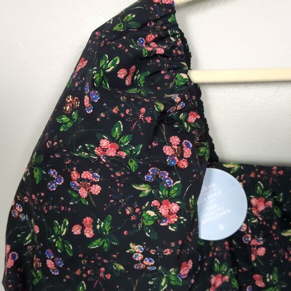 HILL HOUSE Matilda Top Berry Floral Taffeta Puff Sleeves Smocked Women's Small - Picture 4 of 6